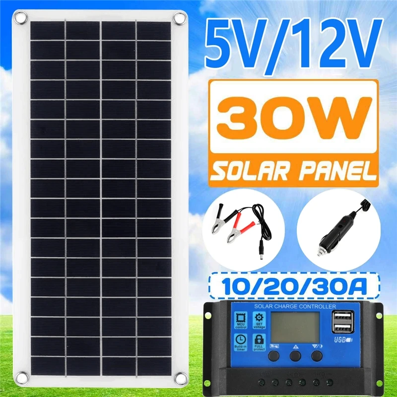 Solar Charger Panel Foldable - Kit de panneaux solaires 30W 12V,